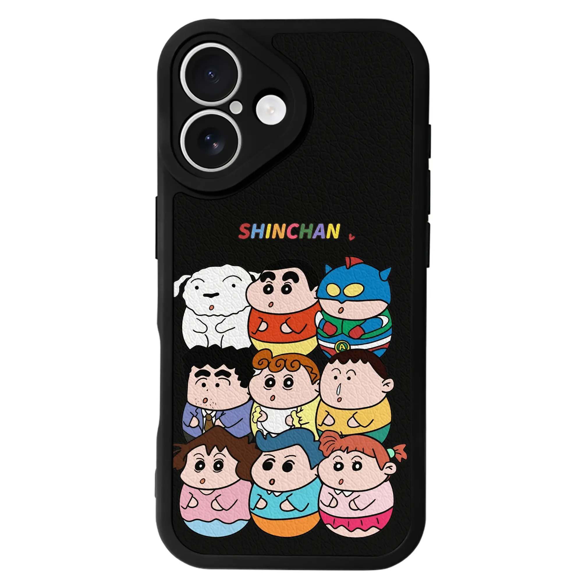 クレヨンしんちゃん グッズ 野原 しんのすけ - IPhone 16シリーズ対応 ・ シリコンスマホケース ・ レザー調 ・ 高精度フィット ・ 耐衝撃 ・ ワイヤレス充電対応 ・ 精密カット